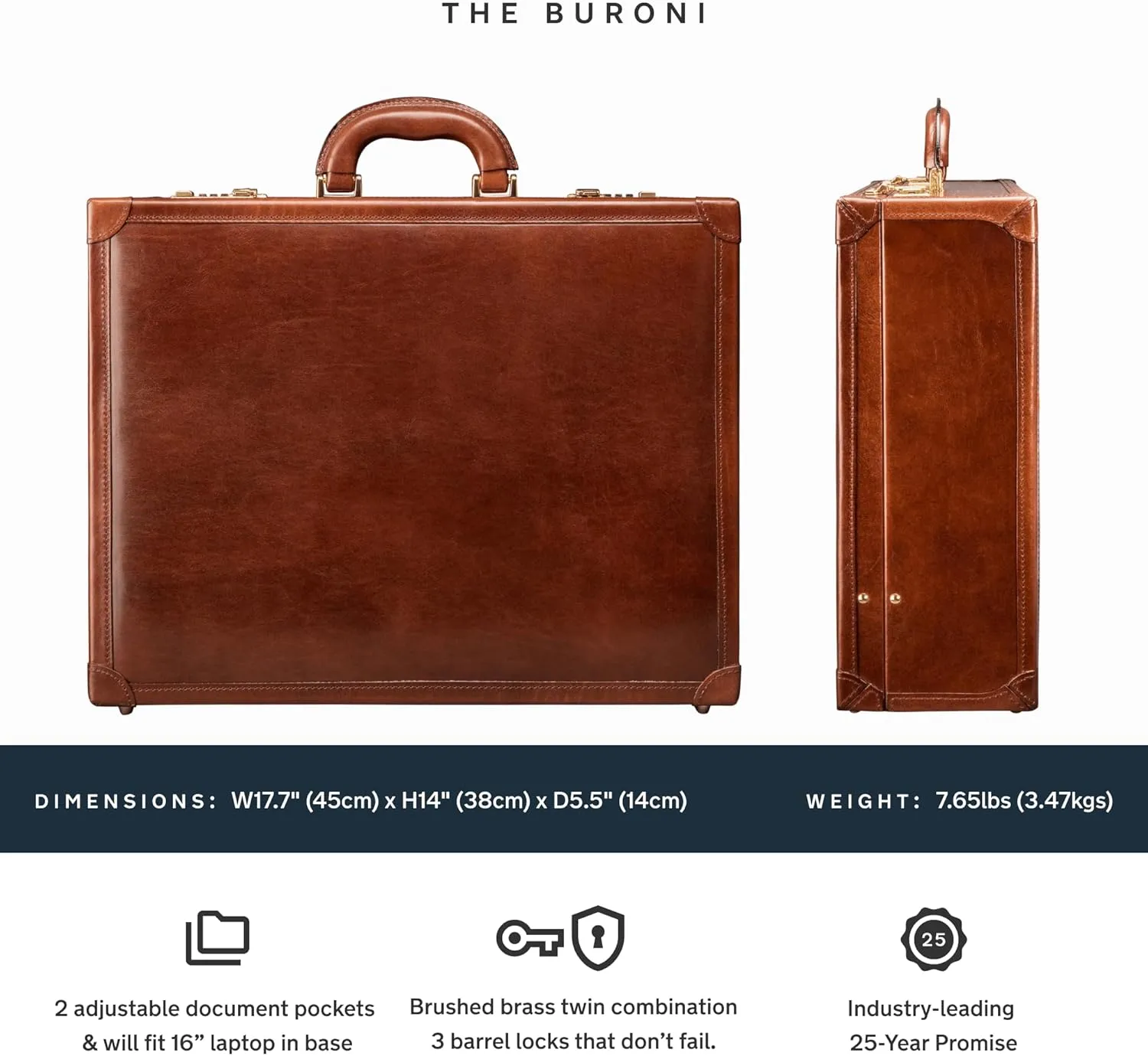 Maxwell Scott - Luxury Leather Large Square Box Attach Briefcase with Combination - Handmade in Italy - The Buroni