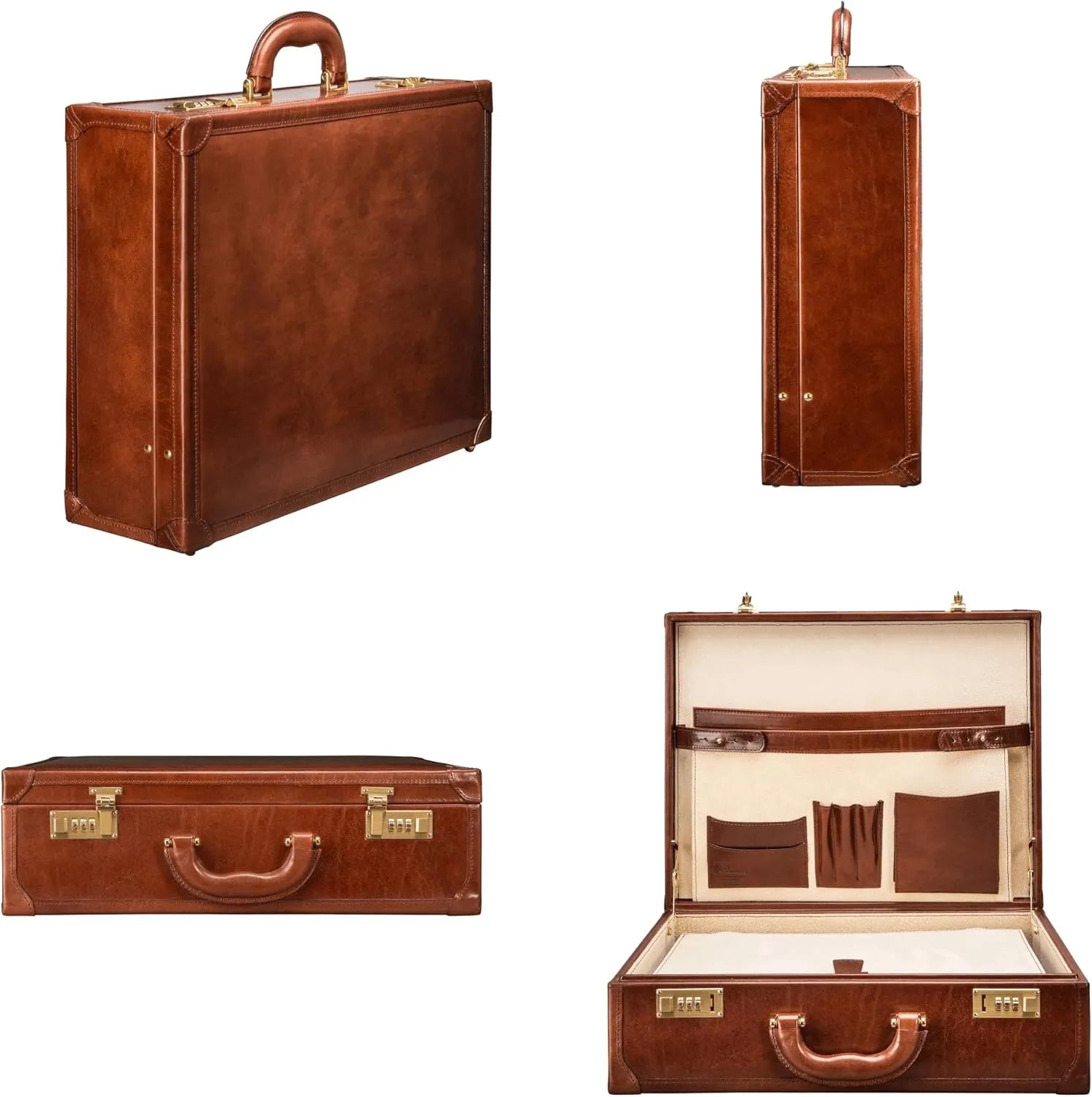 Maxwell Scott - Luxury Leather Large Square Box Attach Briefcase with Combination - Handmade in Italy - The Buroni