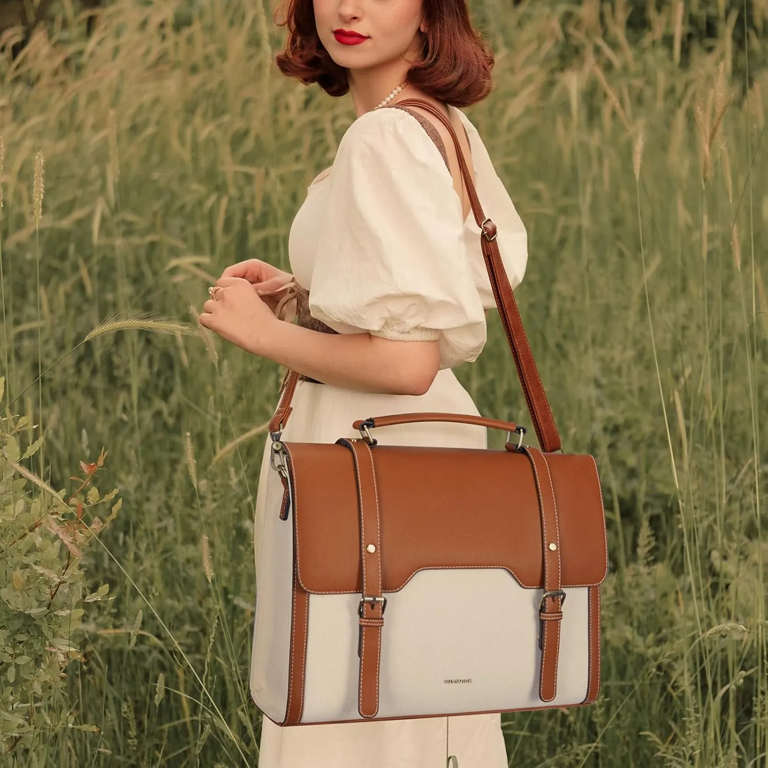 Missnine Laptop Bag 15.6 inch Canvas Messenger Bag for Women Professional Work Bag Shoulder Bag