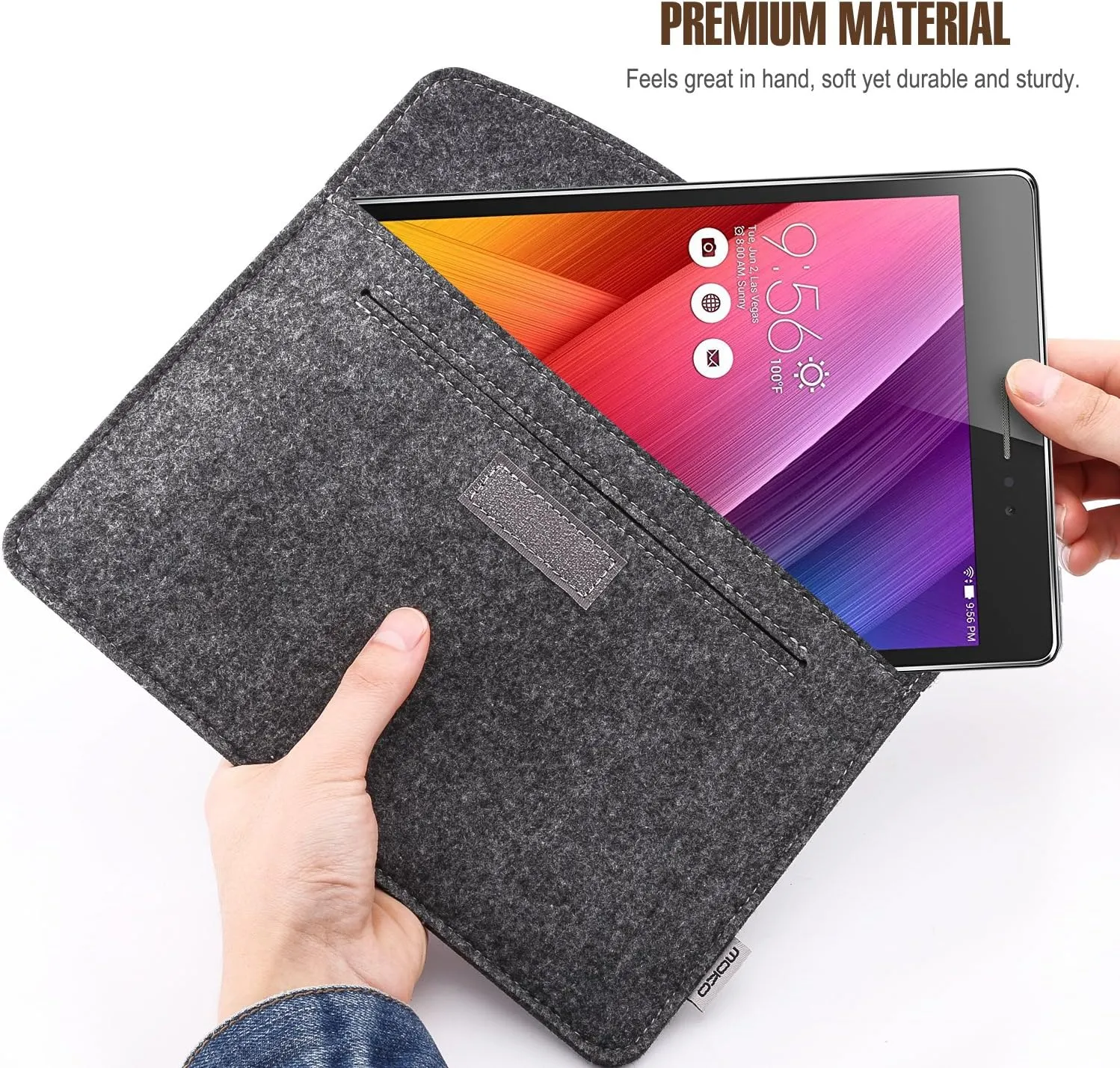 MoKo 7-8 Inch Sleeve Bag, Portable Carrying Protective Felt Tablet Case Cover Fits with iPad Mini (A17 Pro) 8.3" 2024, iPad Mini 6/5/4/3/2/1, Galaxy Tab S2 8.0, Tab A 8.0, ZenPad Z8s 7.9,Dark Gray