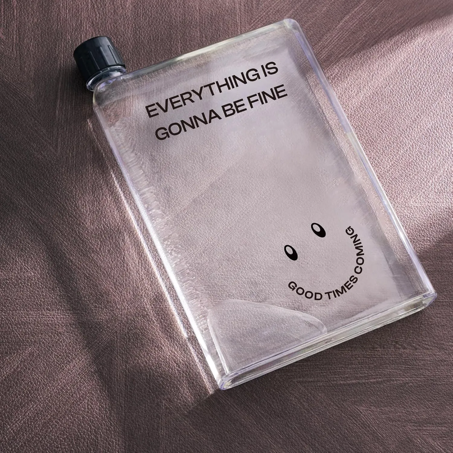 NiHome Flat Water Bottle for Purse 750ml/25oz, A5 Transparent Plastic Book-Shaped Portable for Travel, BPA-Free Leak-Proof Square for Bag (Smile)