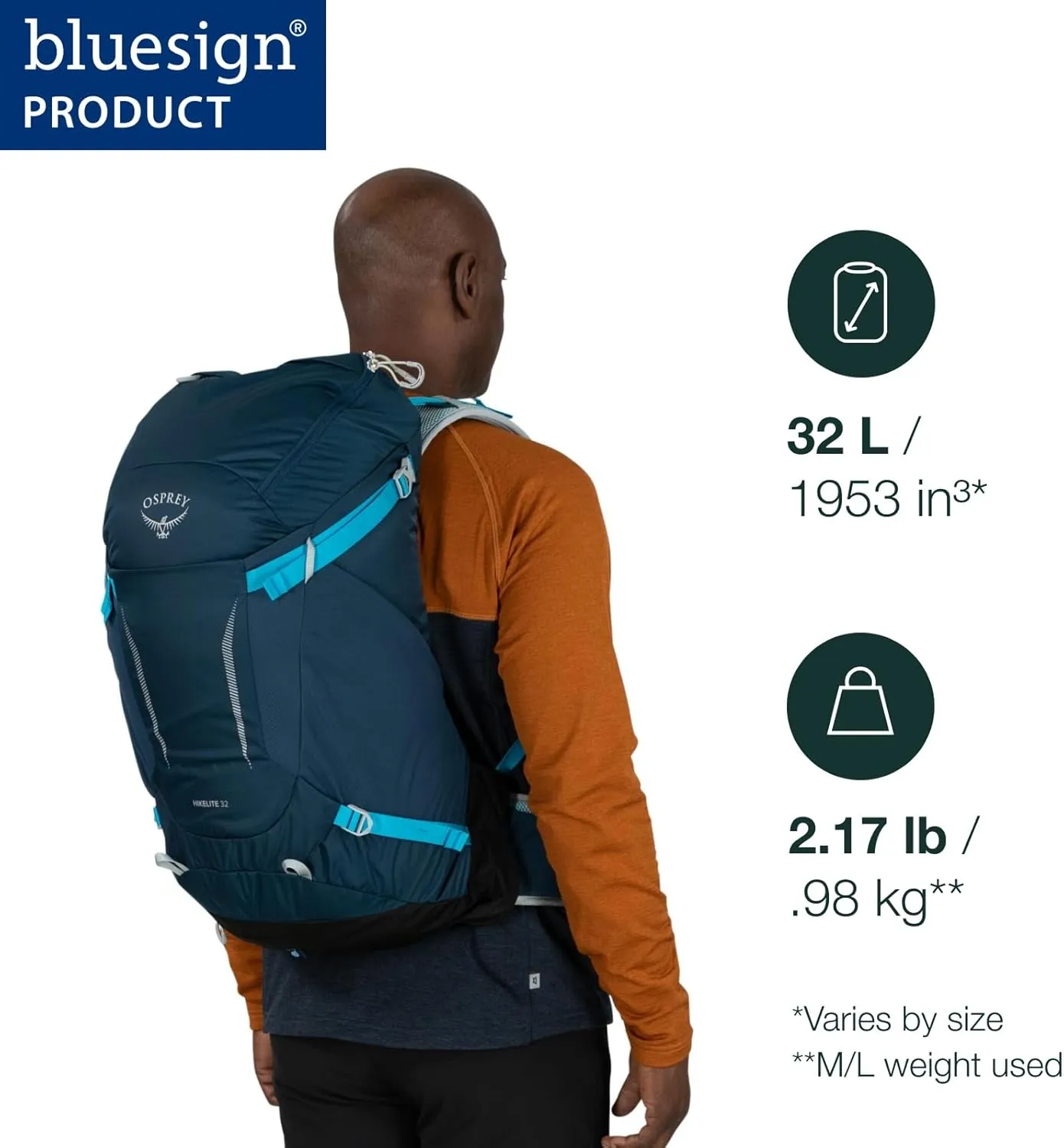 Osprey Hikelite 32L Unisex Hiking Backpack, Pine Leaf Green, S/M