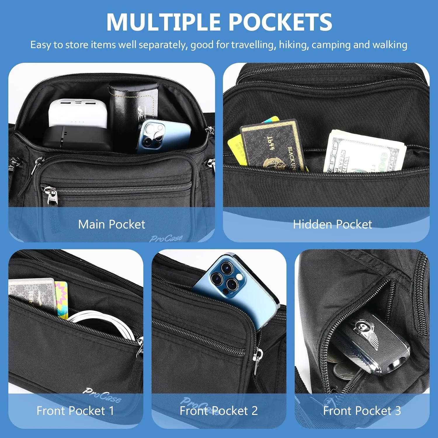 ProCase Fanny Pack Waist Packs for Men Women, Waist Bag Hip Pack for Travel Hiking Running Outdoor Sports