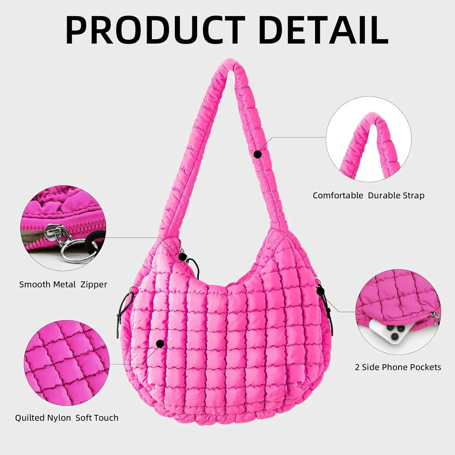 Puffer Quilted Shoulder Bag Large Puffer Tote Bag for Women,Hobo Quilted Tote Bag Crossbody Shoulder Handbags Puff Purse