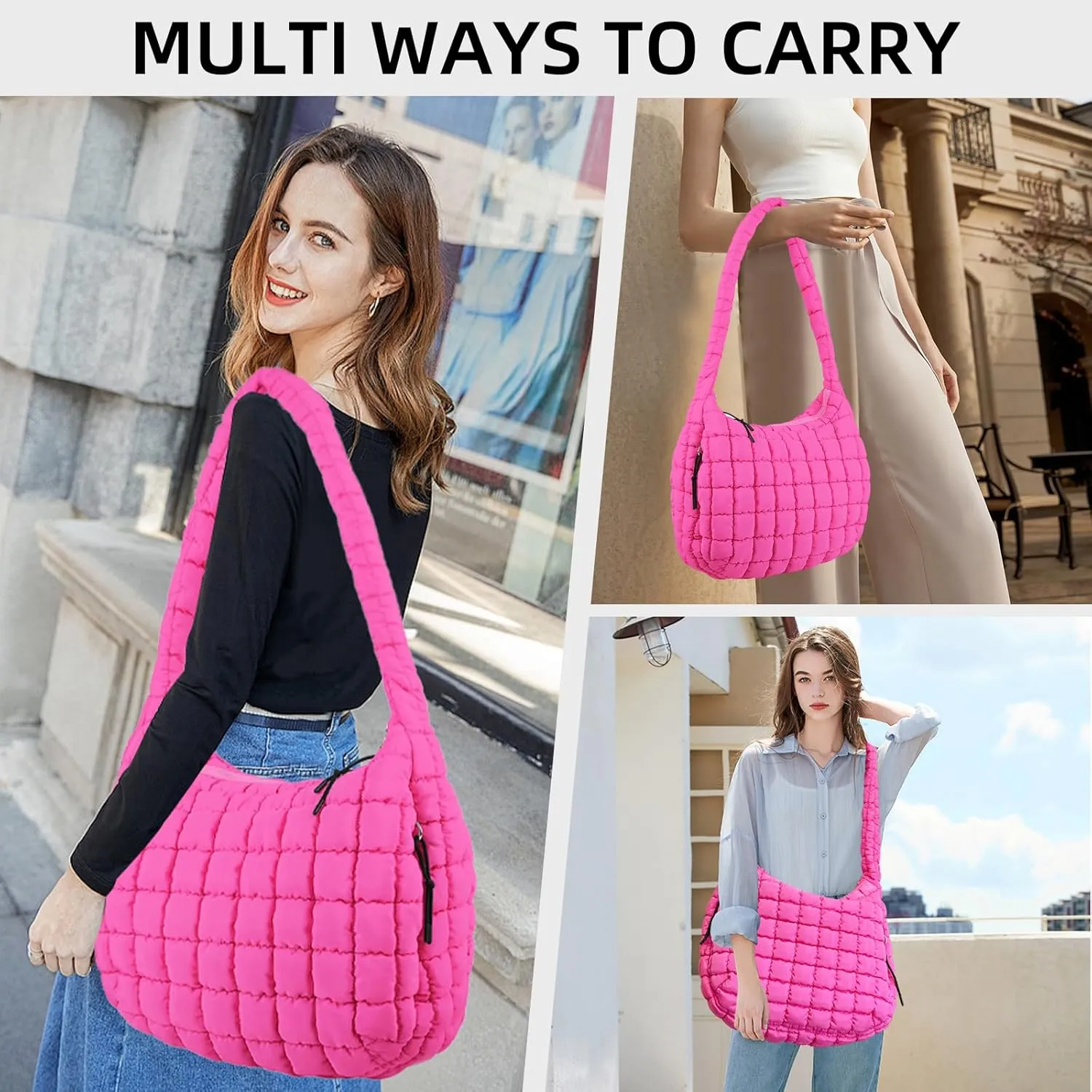 Puffer Quilted Shoulder Bag Large Puffer Tote Bag for Women,Hobo Quilted Tote Bag Crossbody Shoulder Handbags Puff Purse