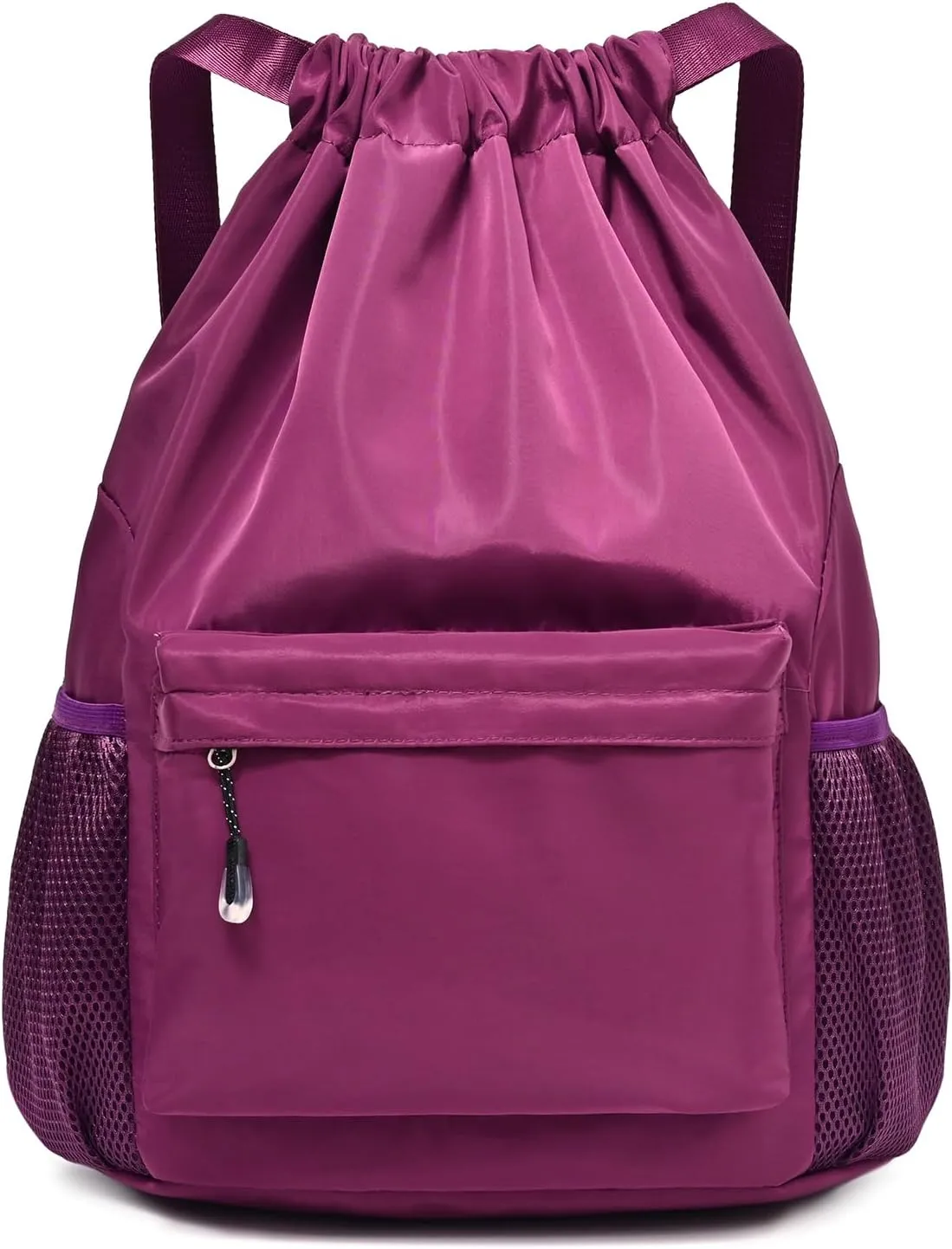 Purple Drawstring Backpack for Women, Waterproof Drawstring Gym Bag for Men, Small Cinch Sack for Basketball, Pull String Sport Bag for Soccer.