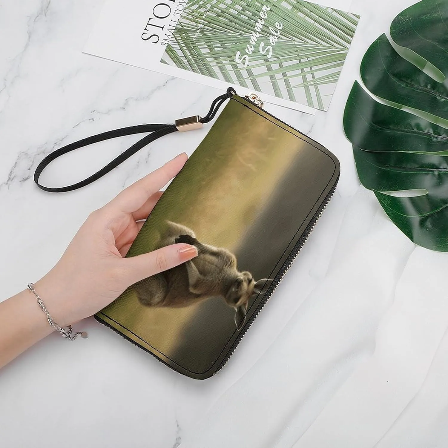 Rfid Wallet Women Personalized Kangaroo Standing on The Grass Long Clutch Wallet Card Wallets For Women Men