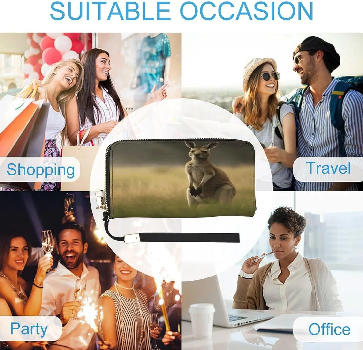 Rfid Wallet Women Personalized Kangaroo Standing on The Grass Long Clutch Wallet Card Wallets For Women Men