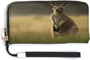 Rfid Wallet Women Personalized Kangaroo Standing on The Grass Long Clutch Wallet Card Wallets For Women Men