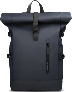 Roll Top Laptop Backpack for Men Women, Expandable Casual Daypack for 15.6 Inch Macbook Water-Resistant Commuter Laptop Rucksack Large Capacity Adjustable 18-27L for Work Business College-Blue