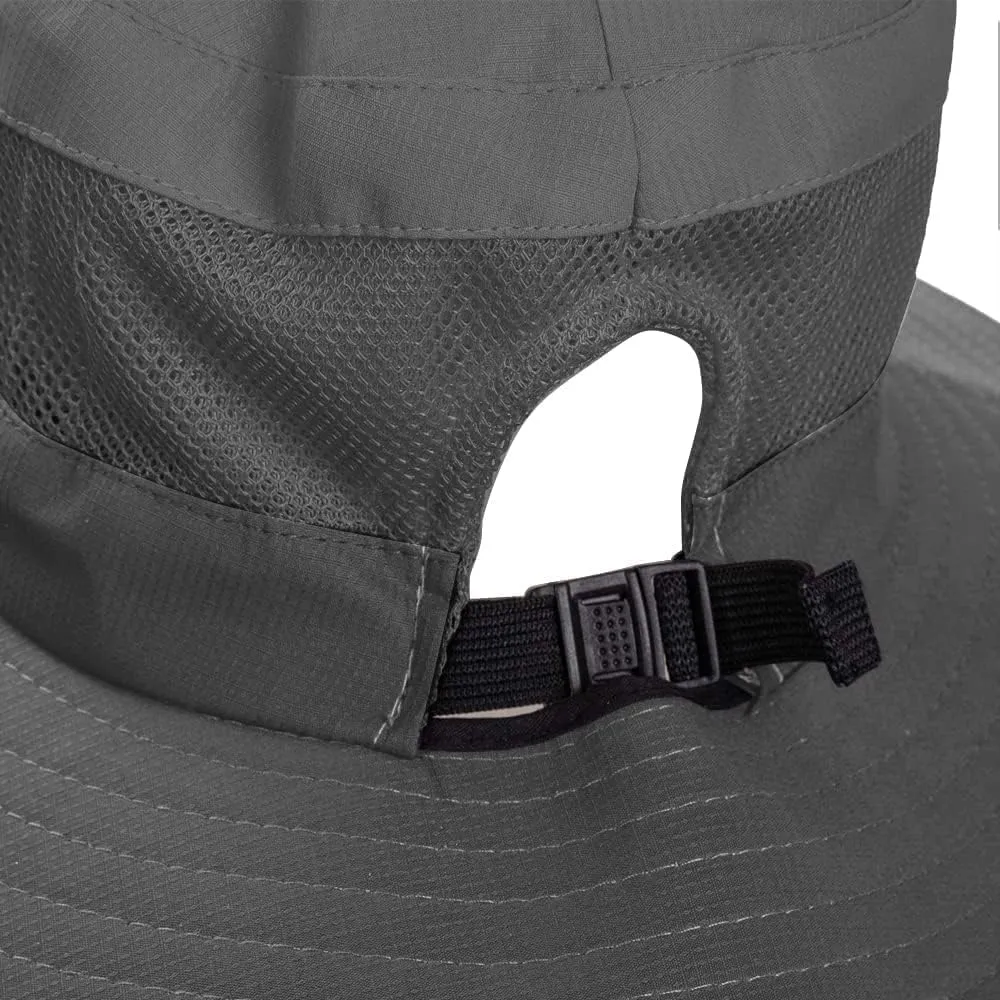 Rosoz Ponytail Sun Bucket Hats for Women UV Protection Foldable Mesh Wide Brim Hiking Beach Fishing Summer Safari