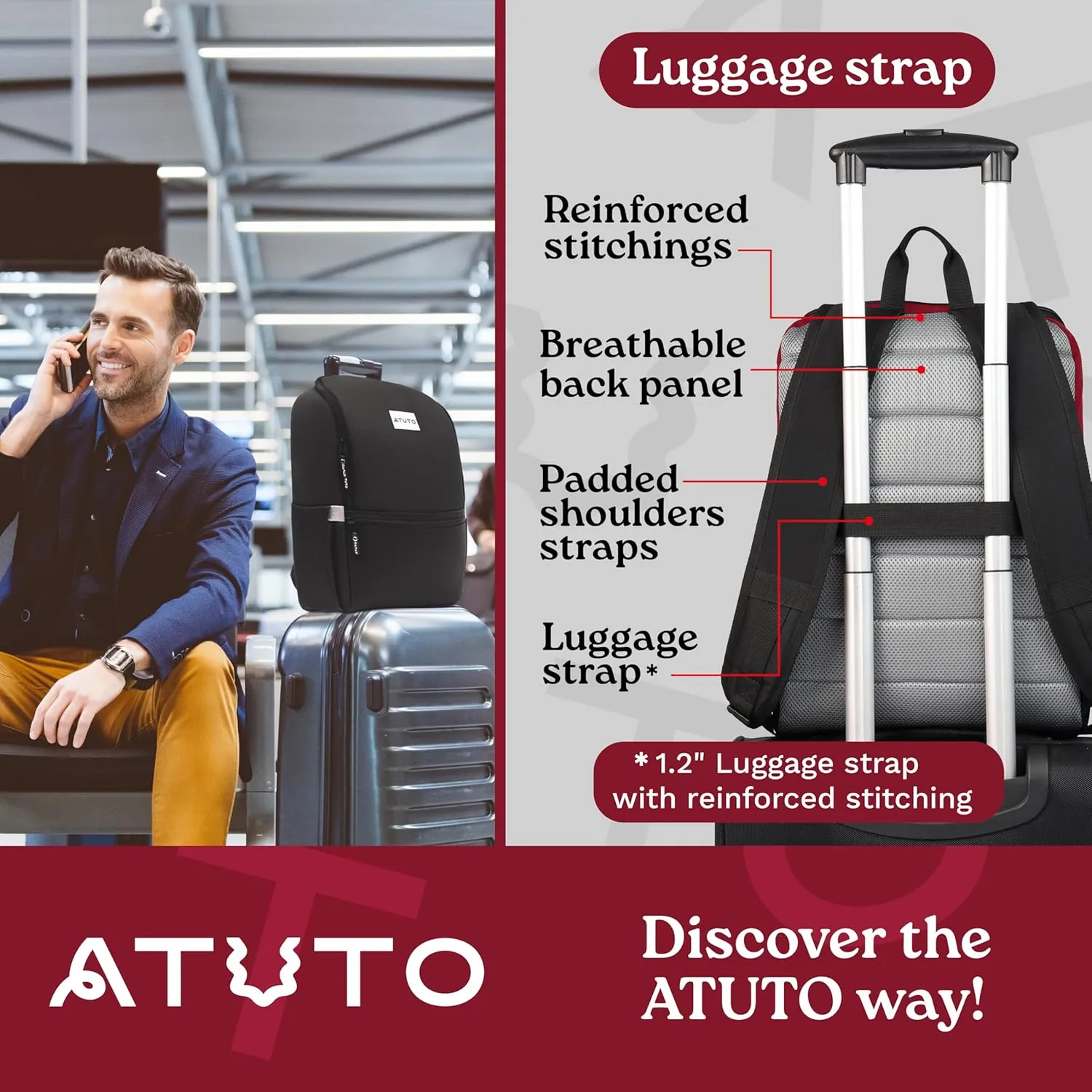 Slim Laptop Backpack for Men with 16 inch Laptop Compartment - Business Work Backpack for Men with Luggage Strap and Trolley Sleeve - Airflow Back, Fully Padded (Red)