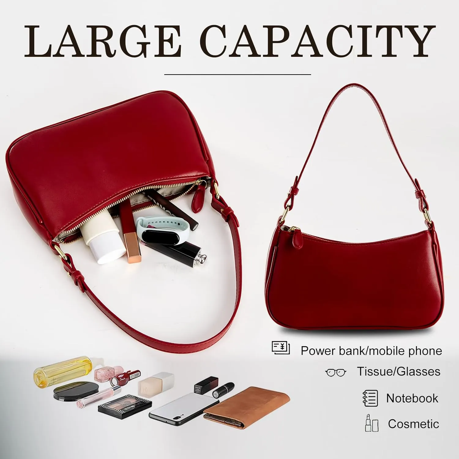 Small Shoulder Bag for women Clutch Purse Handbag with 2 Removable Straps and Zipper Closure Crossbody Bags
