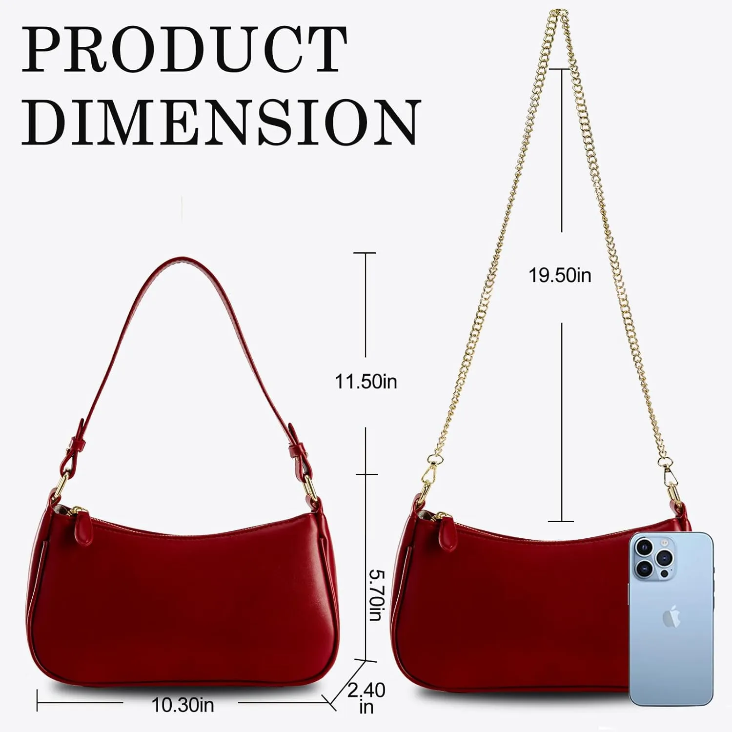 Small Shoulder Bag for women Clutch Purse Handbag with 2 Removable Straps and Zipper Closure Crossbody Bags