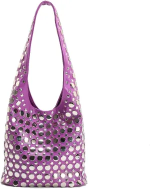 Stylish Studded Hobo Bag Y2K Rivets Bucket Purse for Women Trendy Small Shoulder Tote Handbag