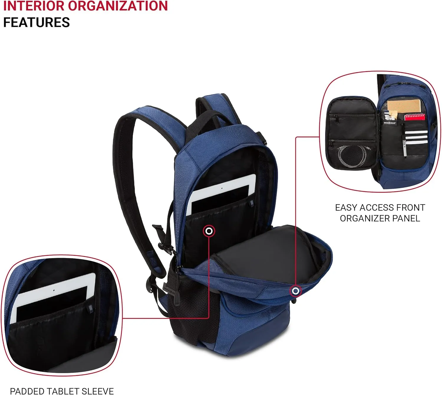 SwissGear 3598 Backpack Narrow Daypack, Navy Ballistic, 18-Inch