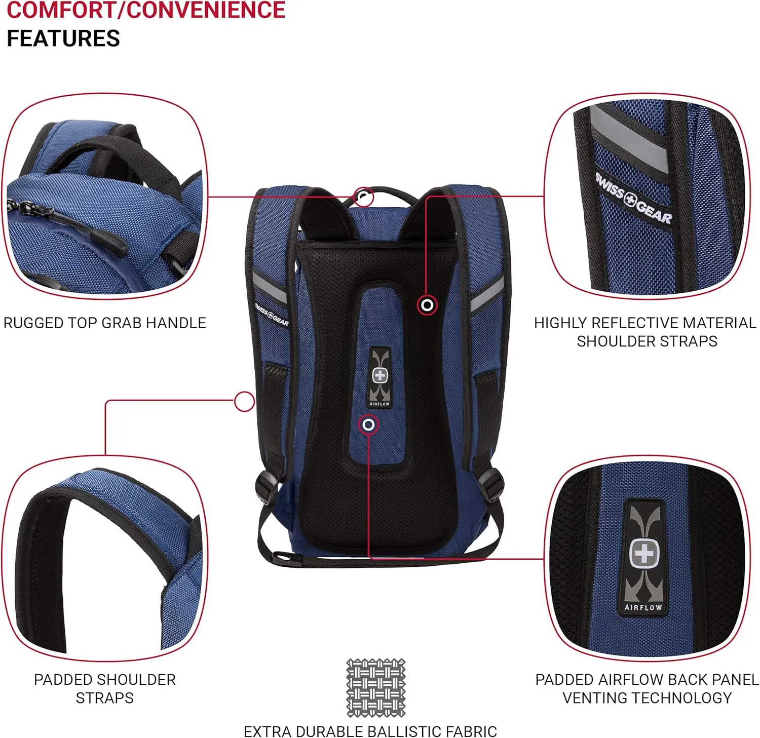 SwissGear 3598 Backpack Narrow Daypack, Navy Ballistic, 18-Inch