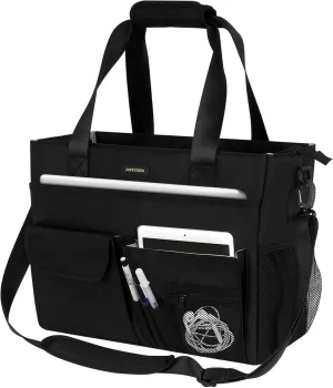 Teacher Tote Bag with Laptop Compartment,Large Utility Work Tote Bag with15 Pockets for Women,Nurse Bag, Black