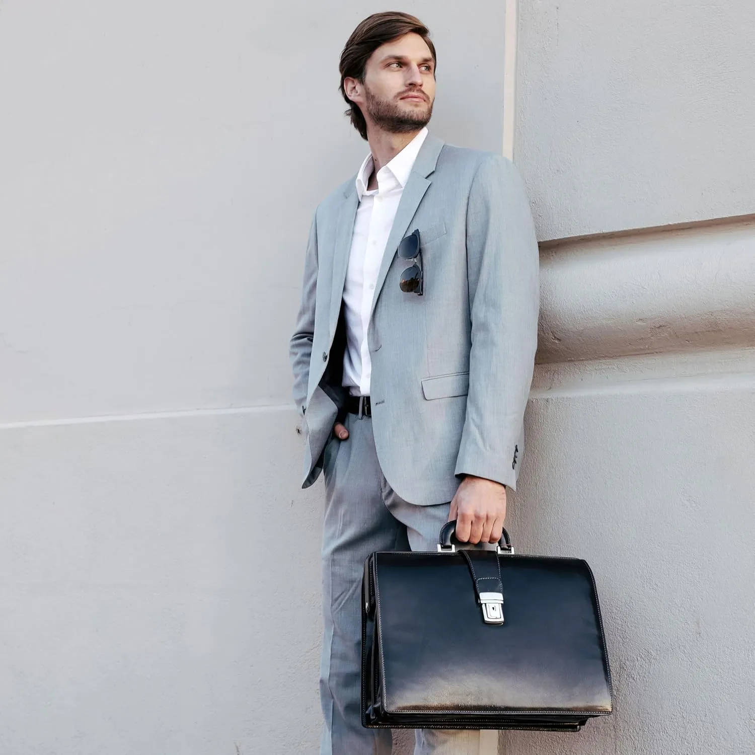 Time Resistance Leather Lawyer Briefcase - Italian Handmade Laptop Briefcase for Men and Women - Attache Case - Doctor Bag