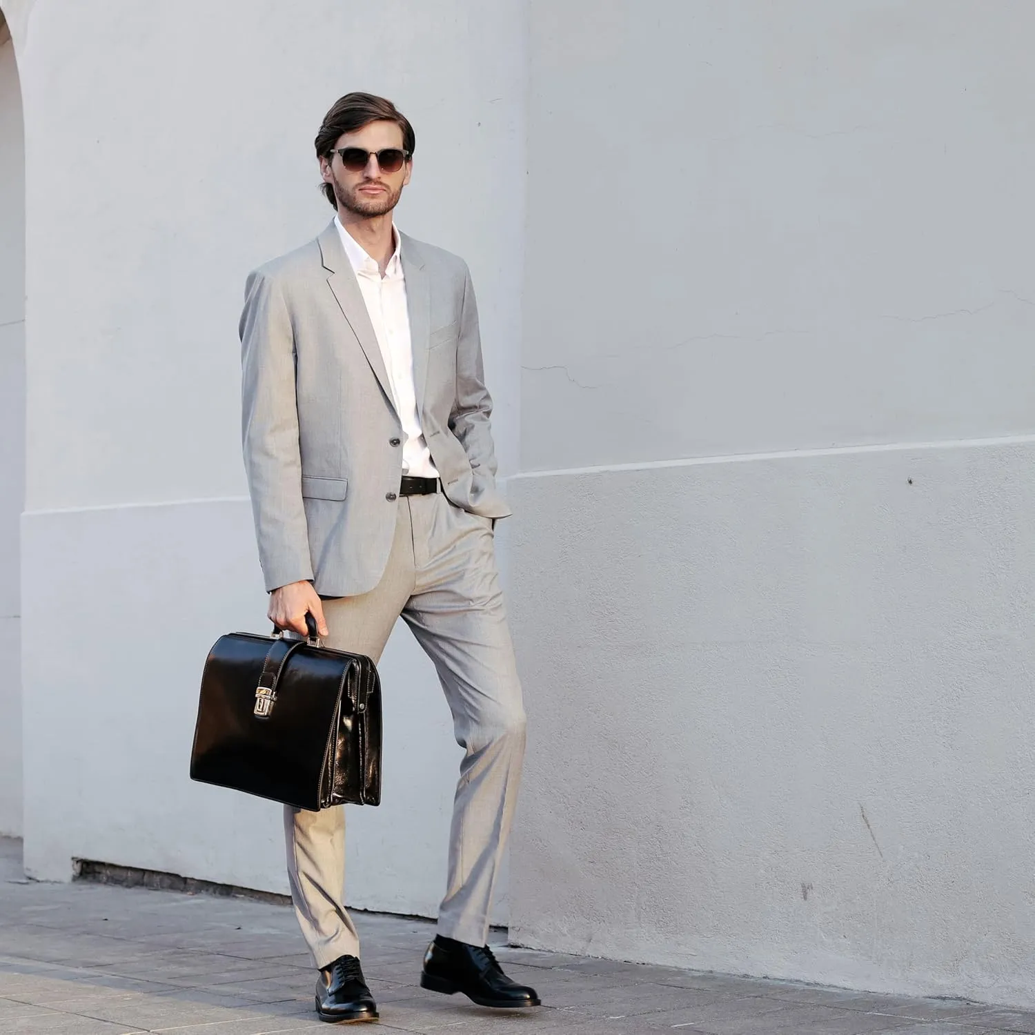 Time Resistance Leather Lawyer Briefcase - Italian Handmade Laptop Briefcase for Men and Women - Attache Case - Doctor Bag