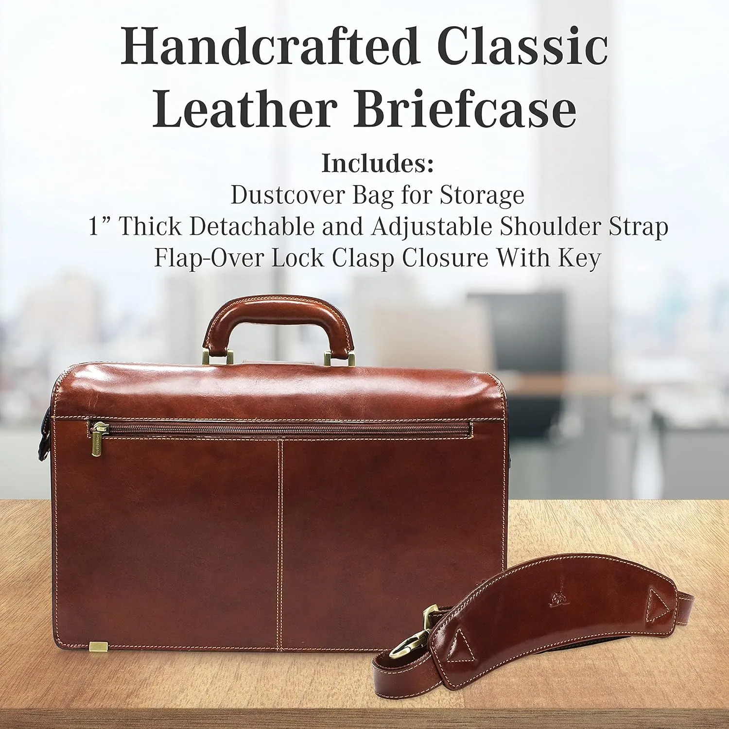 Tony Perotti Benevento Italian Leather Professional Briefcase for Men - Double-Compartment Lawyer's Hardcover Briefcases