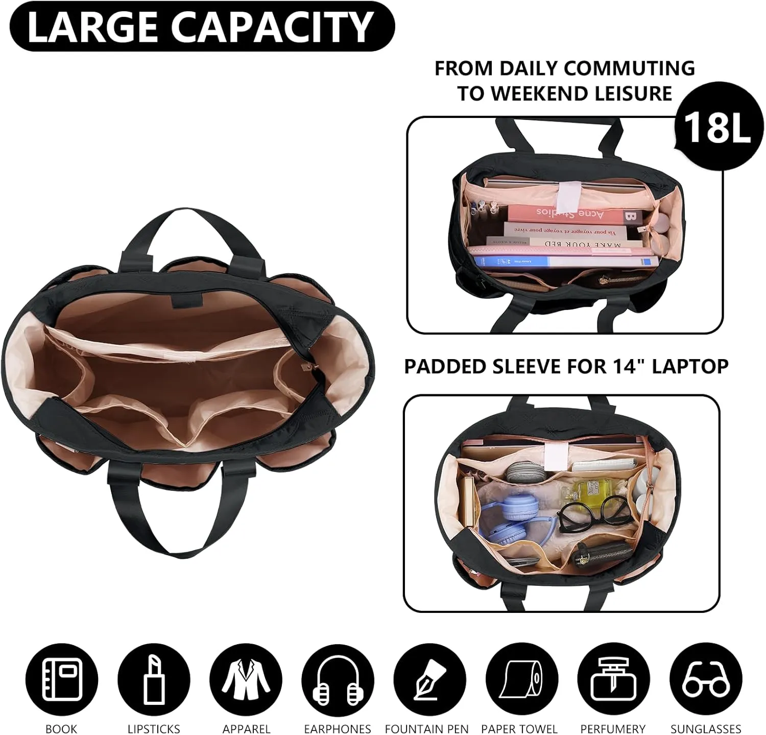 Tote Bag for Women with Zipper - Teacher, Nursing & Travel Weekender Work Bag
