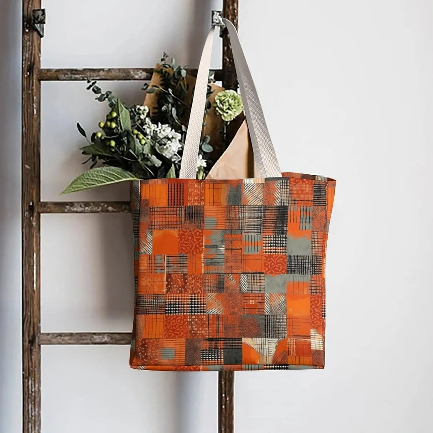 Tote Bag Laptop Handbag Classical Pattern Flowers Grocery Bag Canvas Shoulder Bag Crossbody Bag for Travel