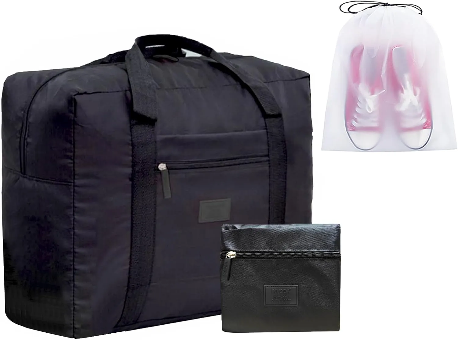Travel Bag Foldable Luggage Bag for Spirit Airlines Tote Carry on Duffle Bag Sports Gym Water Resistant Personal Item Bag Weekender Overnight Bag (Black)
