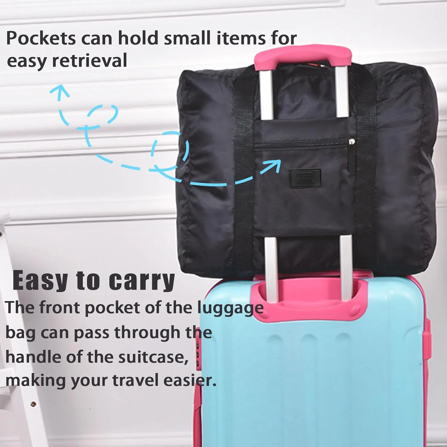Travel Bag Foldable Luggage Bag for Spirit Airlines Tote Carry on Duffle Bag Sports Gym Water Resistant Personal Item Bag Weekender Overnight Bag (Black)