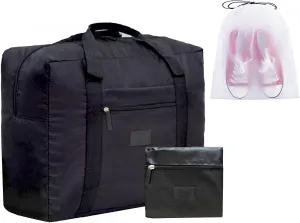 Travel Bag Foldable Luggage Bag for Spirit Airlines Tote Carry on Duffle Bag Sports Gym Water Resistant Personal Item Bag Weekender Overnight Bag (Black)