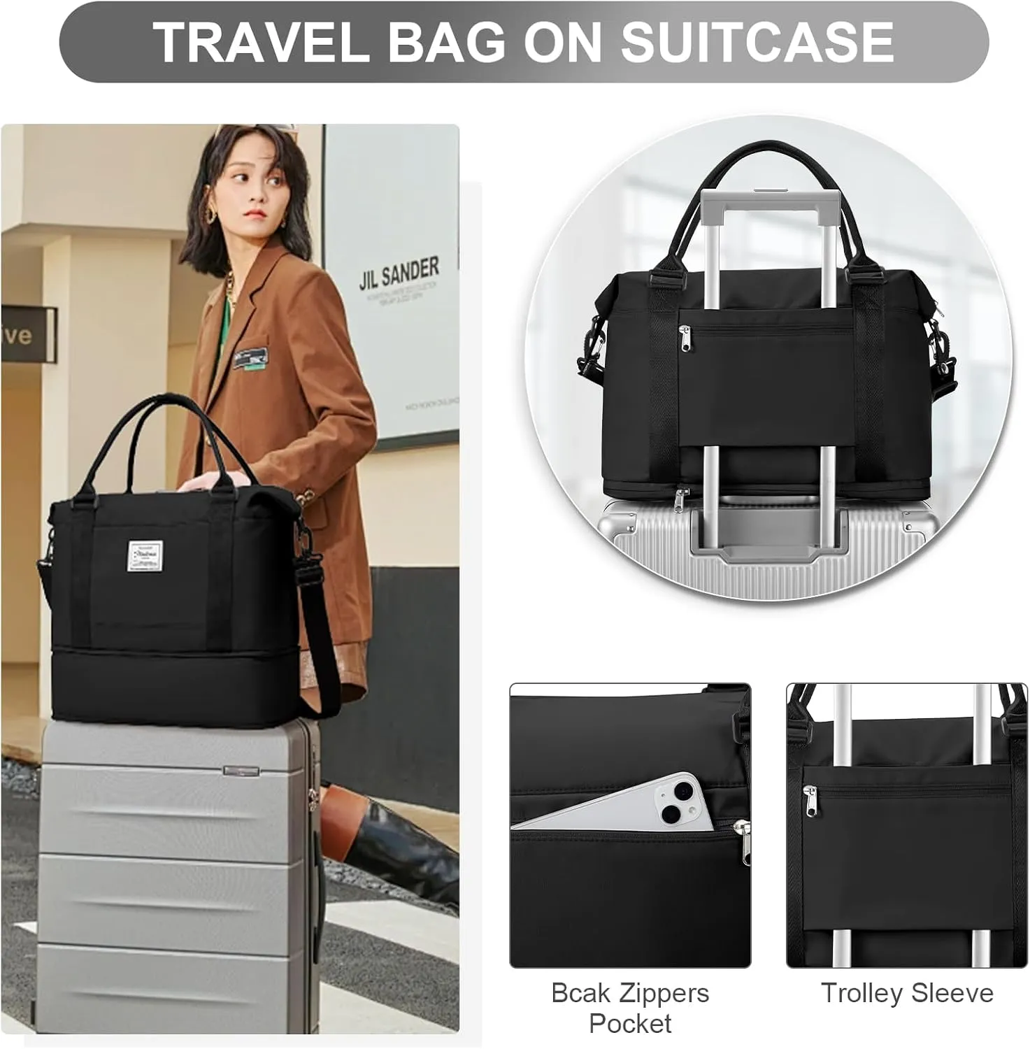 Travel Duffel Bag, Sports Tote Gym Bag, Shoulder Weekender Overnight Bag for Women