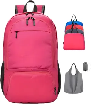 Travel Packable Backpack   Tote Bags Reusable Foldable Shopping Bag (Pink), Large