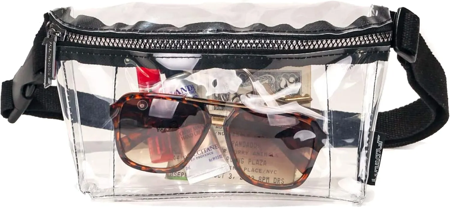 Ultra-Slim Clear Waist Pack, Stadium Approved, Plus Size for Women & Men, Crystal Clear, Water Resistant, Belt Bag for Festivals, Concerts, Raves, Travel