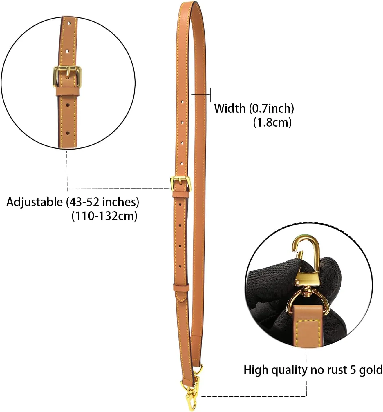 Vachetta Leather Adjustable Crossbody Strap for Leather Shoulder Strap Belt Replacement Suitable for L V Handbags
