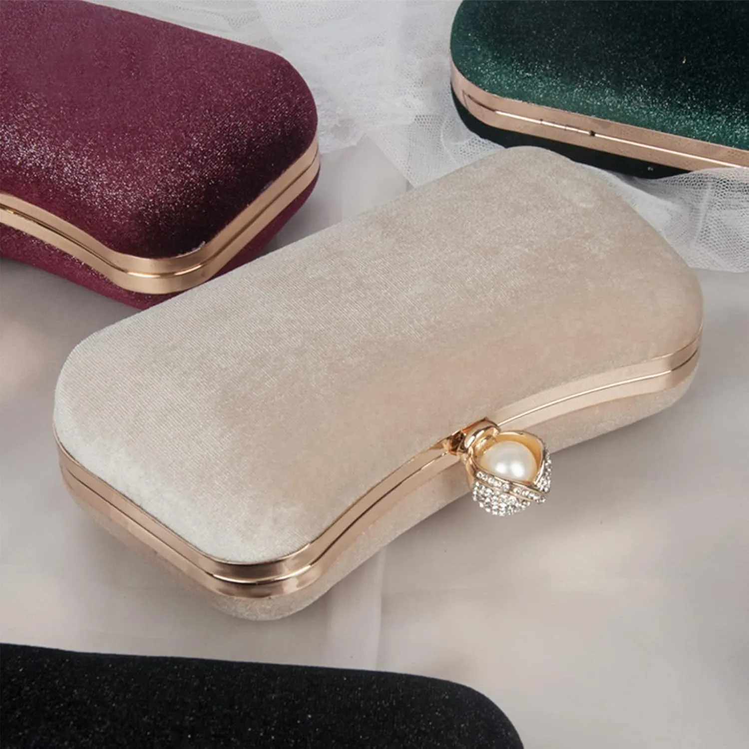 Velvet Evening Bag for Women Glitter Clutch Bag Sparkly Sequins Handbag Shoulder Bag