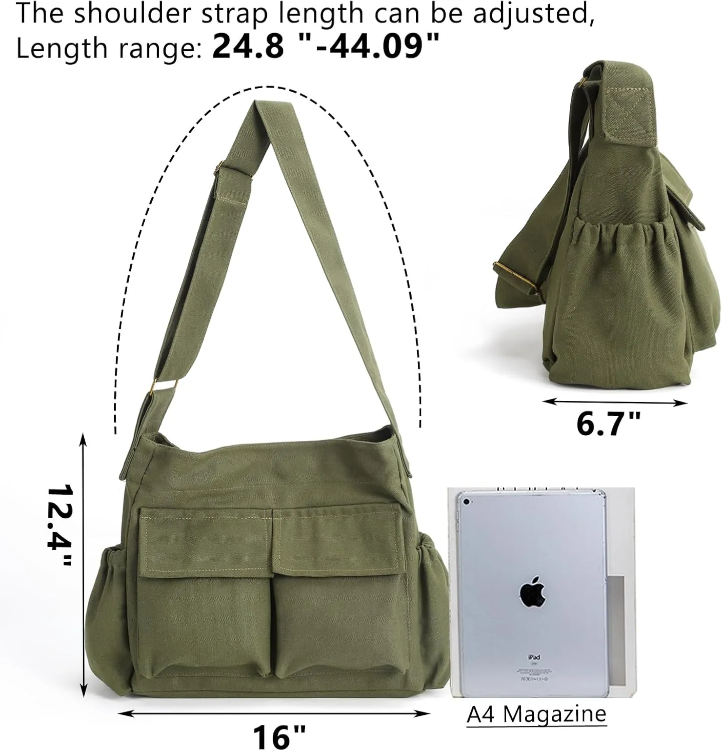 VODIU Messenger Bag Large Canvas Hobo Crossbody Tote for Women/Men, Shoulder Laptop Bag with Multi Pockets for Work,Travel