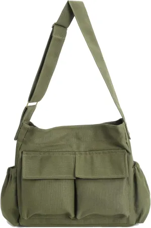 VODIU Messenger Bag Large Canvas Hobo Crossbody Tote for Women/Men, Shoulder Laptop Bag with Multi Pockets for Work,Travel