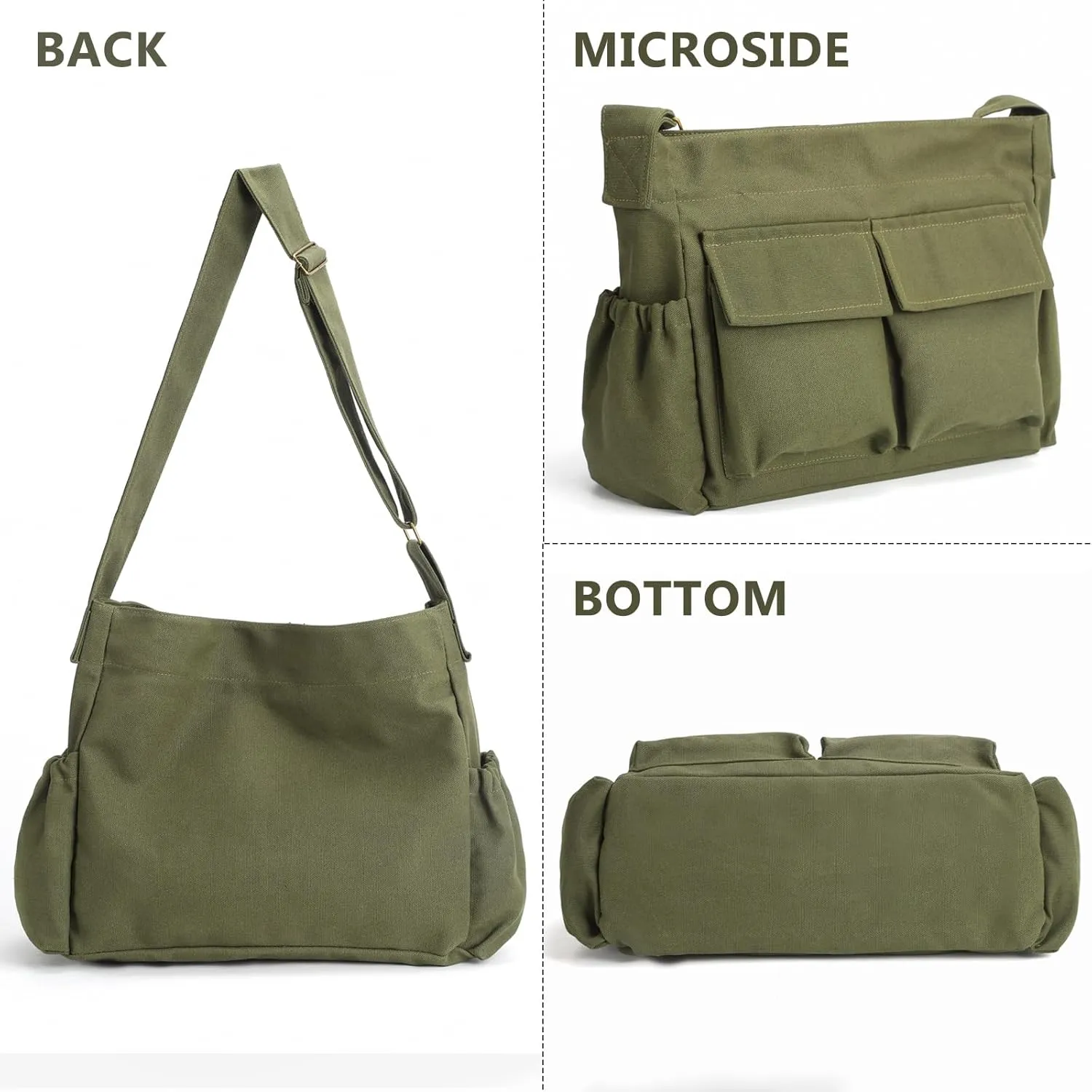 VODIU Messenger Bag Large Canvas Hobo Crossbody Tote for Women/Men, Shoulder Laptop Bag with Multi Pockets for Work,Travel