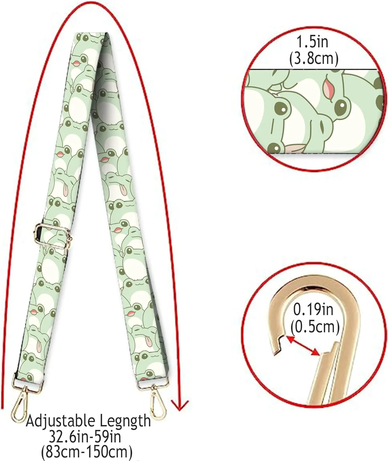 Wide Purse Strap Replacement Crossbody Handbag Shoulder Strap Adjustable Bag Straps Replacement (Cute Frogs)