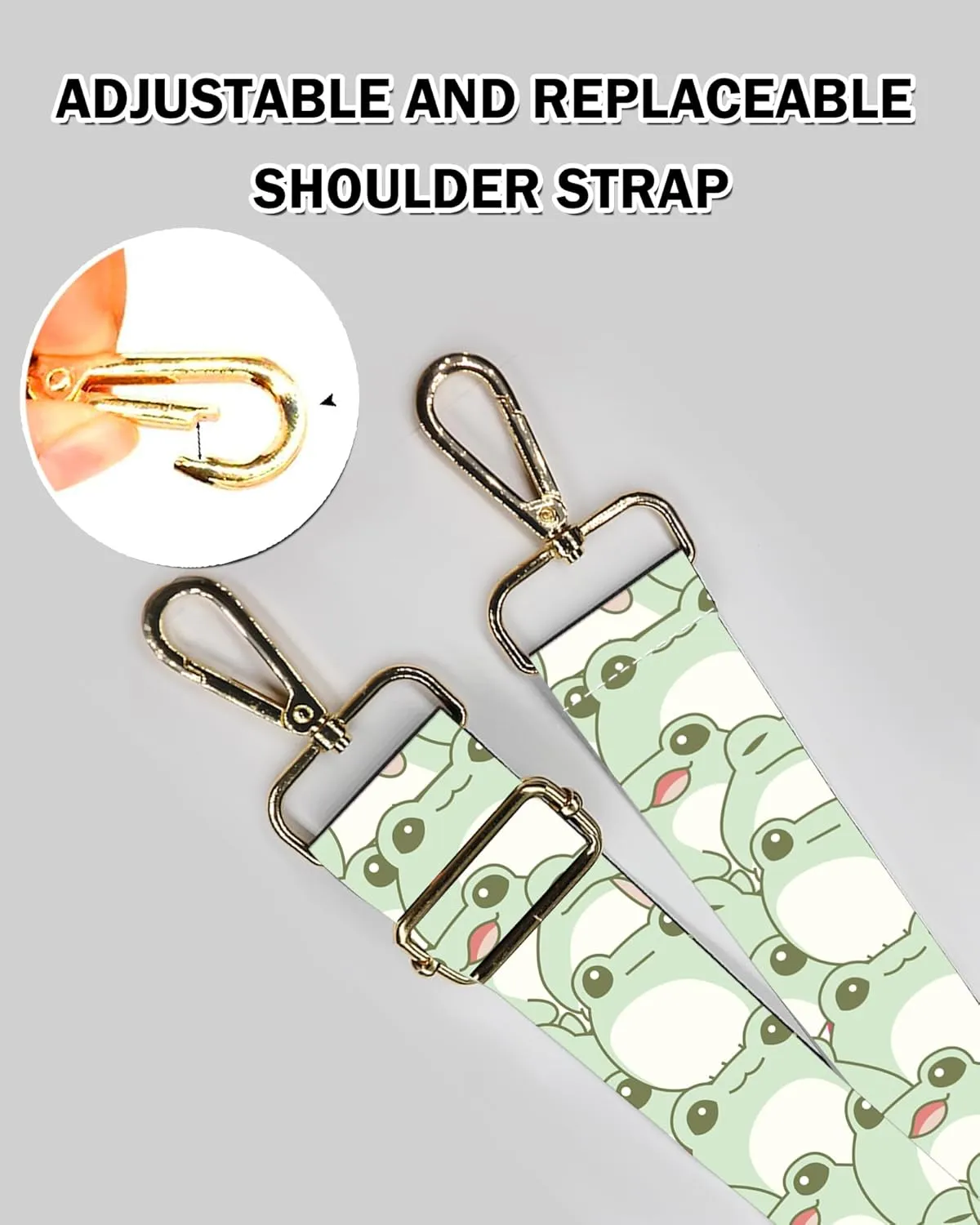 Wide Purse Strap Replacement Crossbody Handbag Shoulder Strap Adjustable Bag Straps Replacement (Cute Frogs)