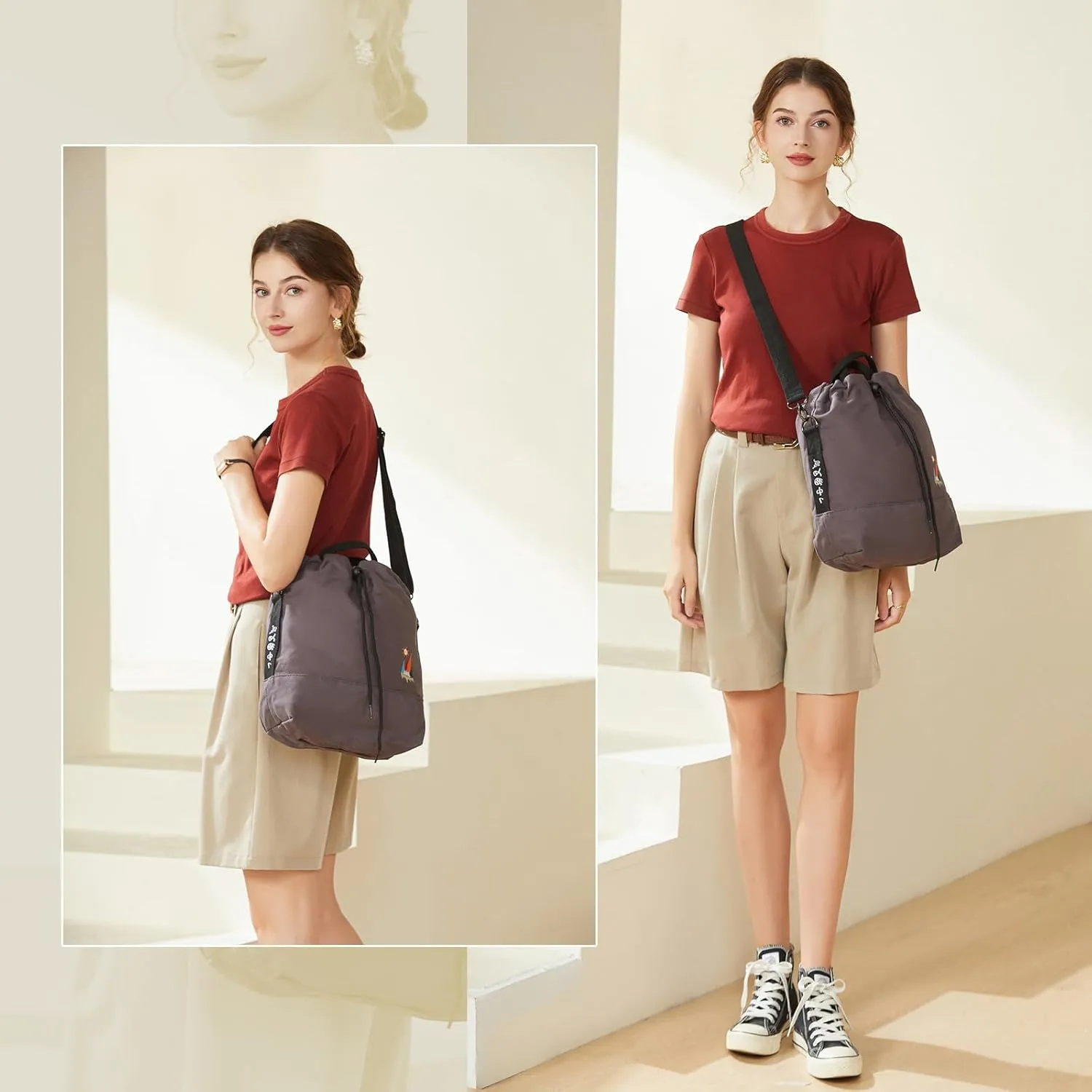 Women Canvas Tote Handbags Casual Shoulder Work Bag Crossbody Bag with Sunshine Embroidery