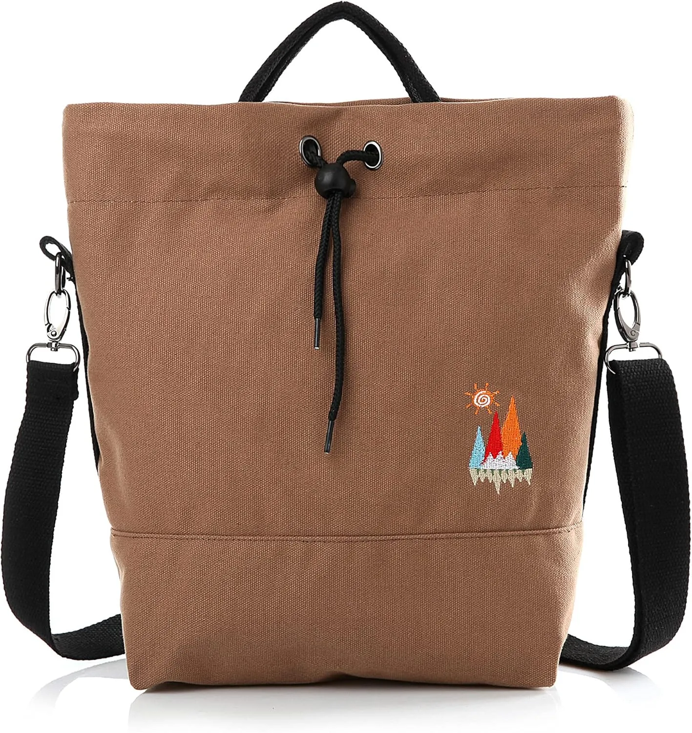 Women Canvas Tote Handbags Casual Shoulder Work Bag Crossbody Bag with Sunshine Embroidery