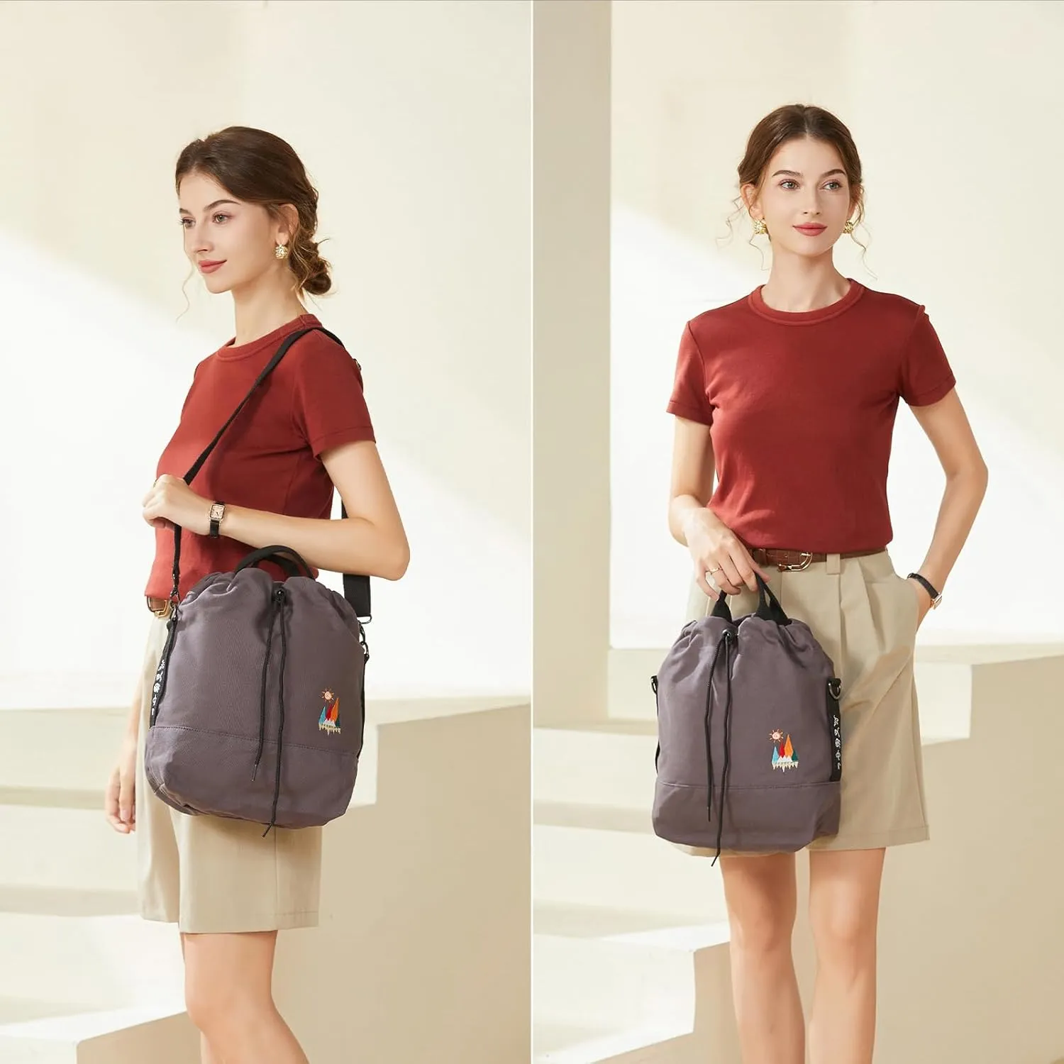 Women Canvas Tote Handbags Casual Shoulder Work Bag Crossbody Bag with Sunshine Embroidery