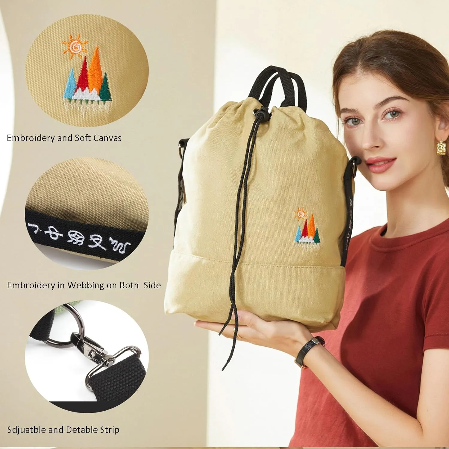 Women Canvas Tote Handbags Casual Shoulder Work Bag Crossbody Bag with Sunshine Embroidery
