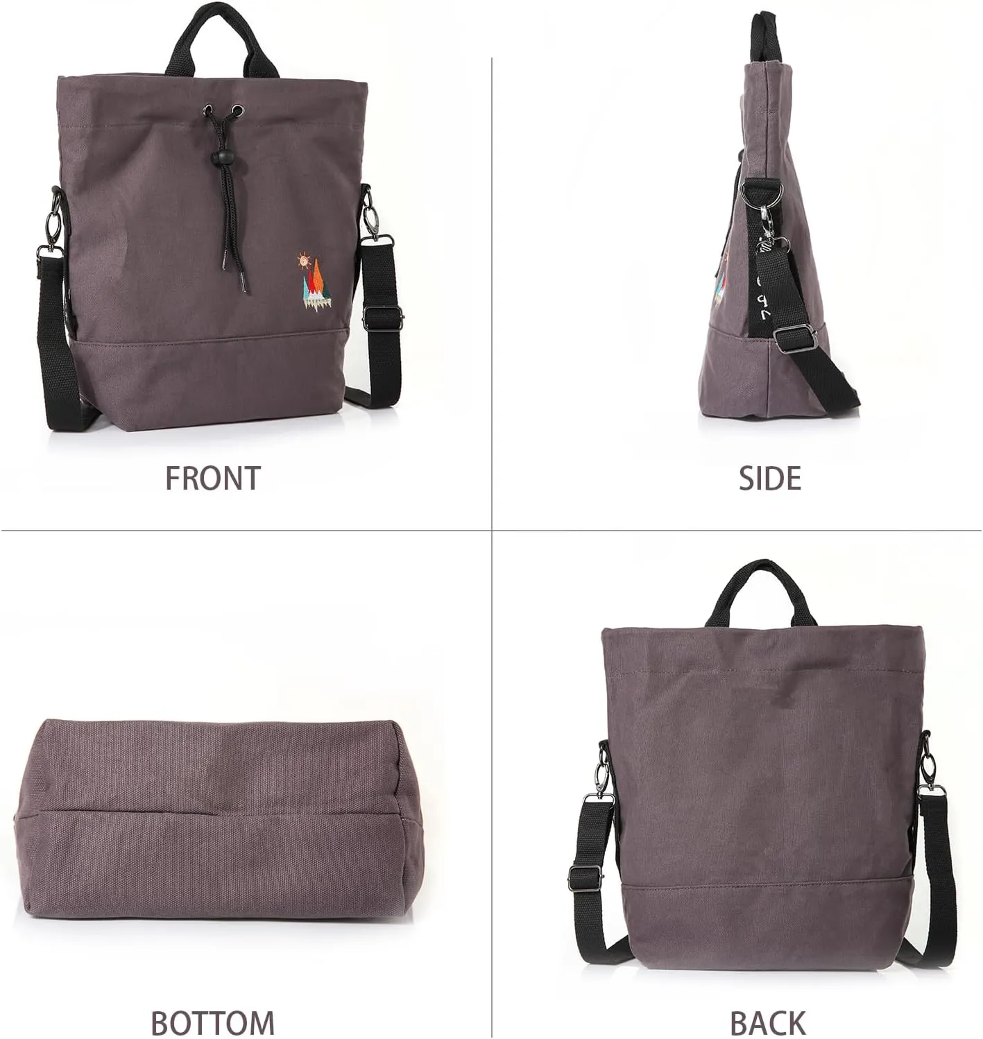 Women Canvas Tote Handbags Casual Shoulder Work Bag Crossbody Bag with Sunshine Embroidery