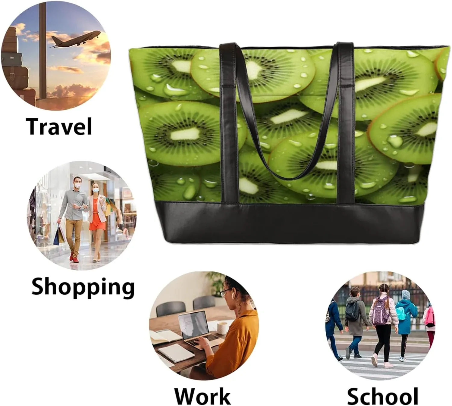 Women Tote Bag with Zipper, Shopper Handbag Travel Purse, PU Leather Laptop Tote Bags, Weekender Tote Bags