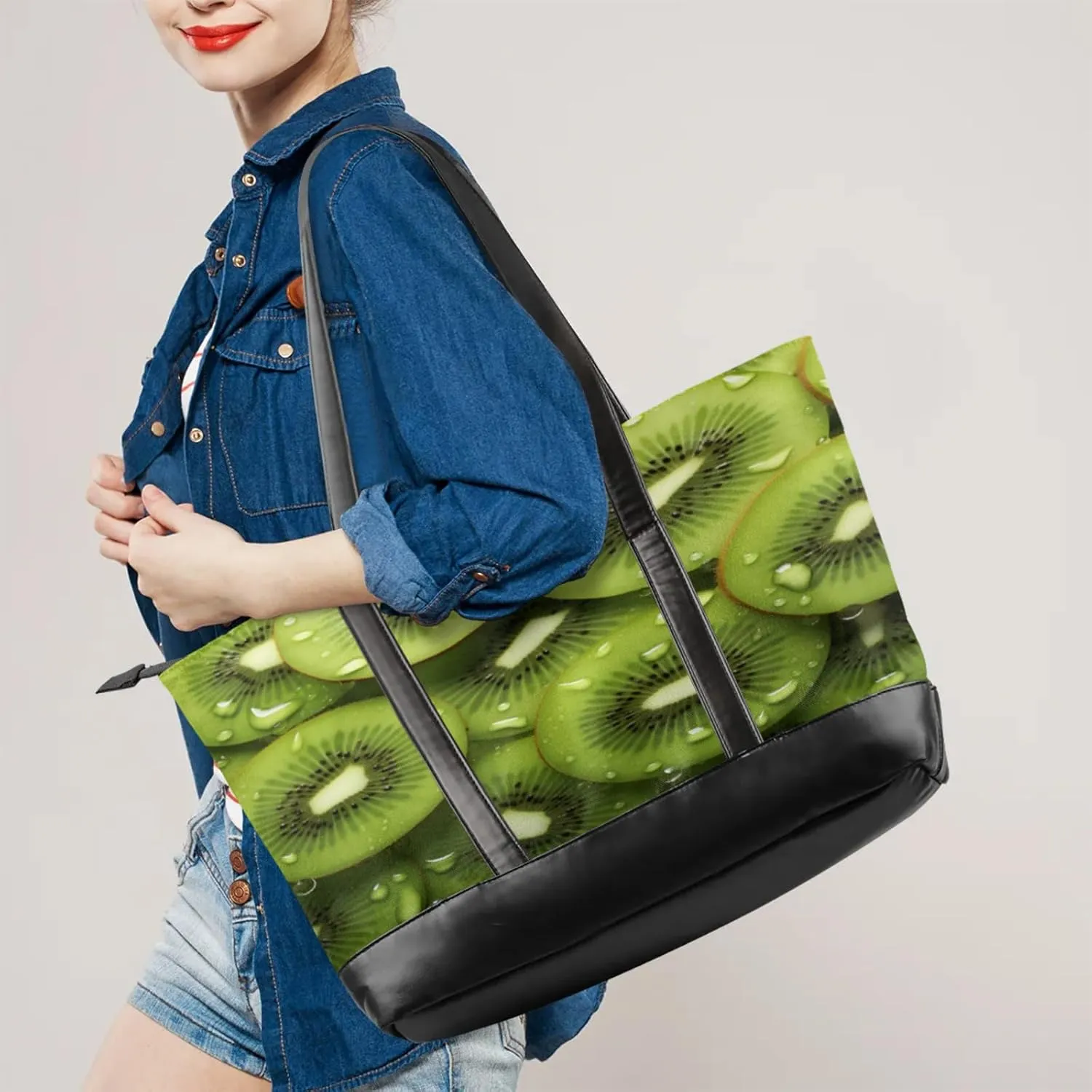Women Tote Bag with Zipper, Shopper Handbag Travel Purse, PU Leather Laptop Tote Bags, Weekender Tote Bags