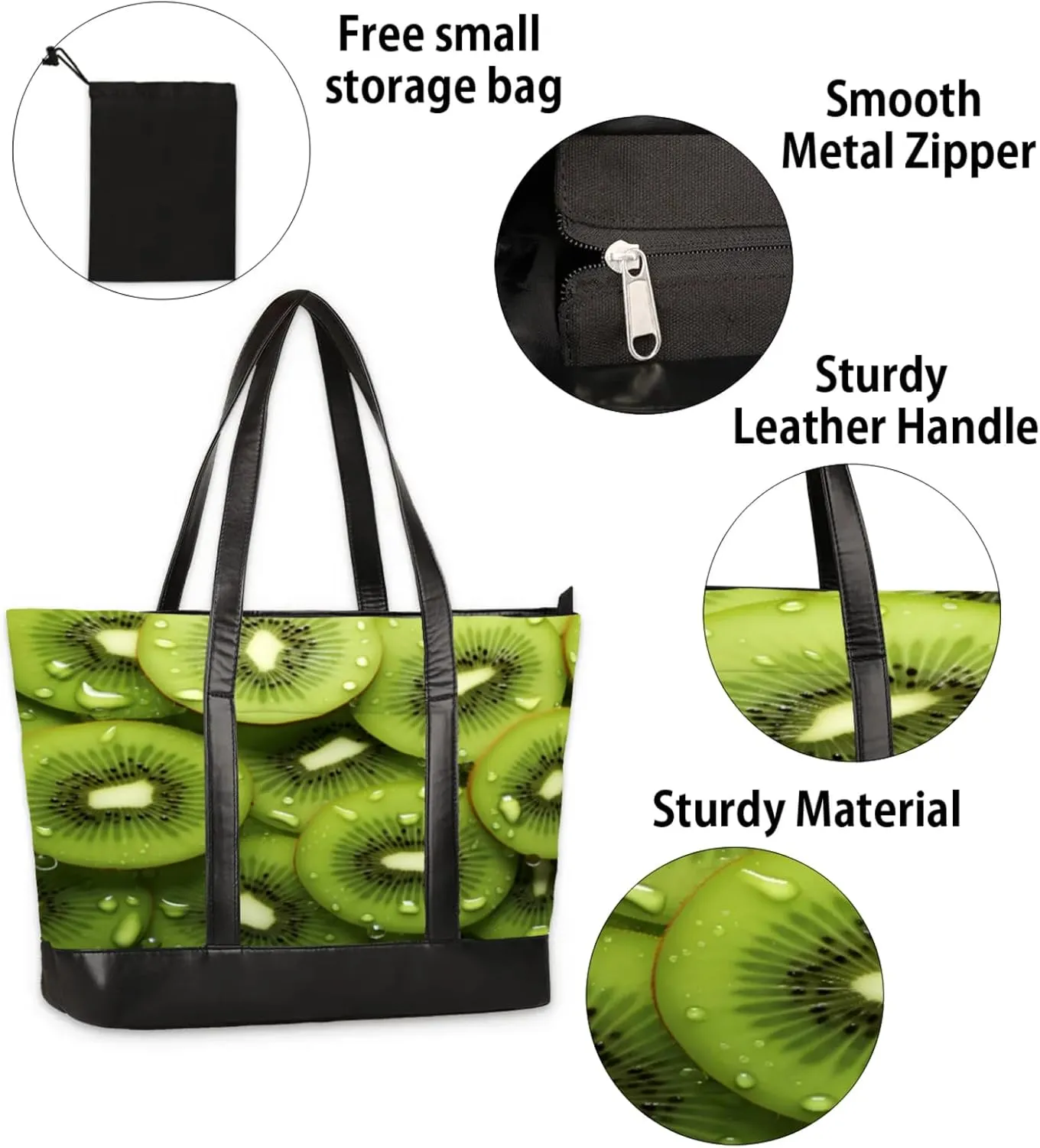 Women Tote Bag with Zipper, Shopper Handbag Travel Purse, PU Leather Laptop Tote Bags, Weekender Tote Bags