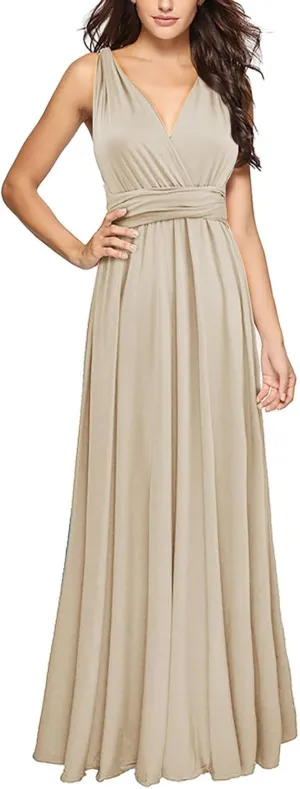 Women's Backless Gown Dress Convertible Multi-Way Wrap Halter Cocktail Dress Bandage Bridesmaid Long Dresses