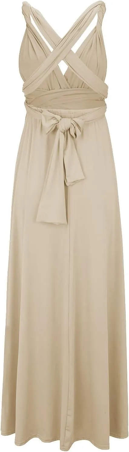 Women's Backless Gown Dress Convertible Multi-Way Wrap Halter Cocktail Dress Bandage Bridesmaid Long Dresses